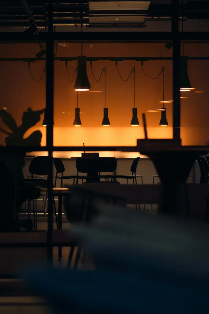 A bar under pendant lamps